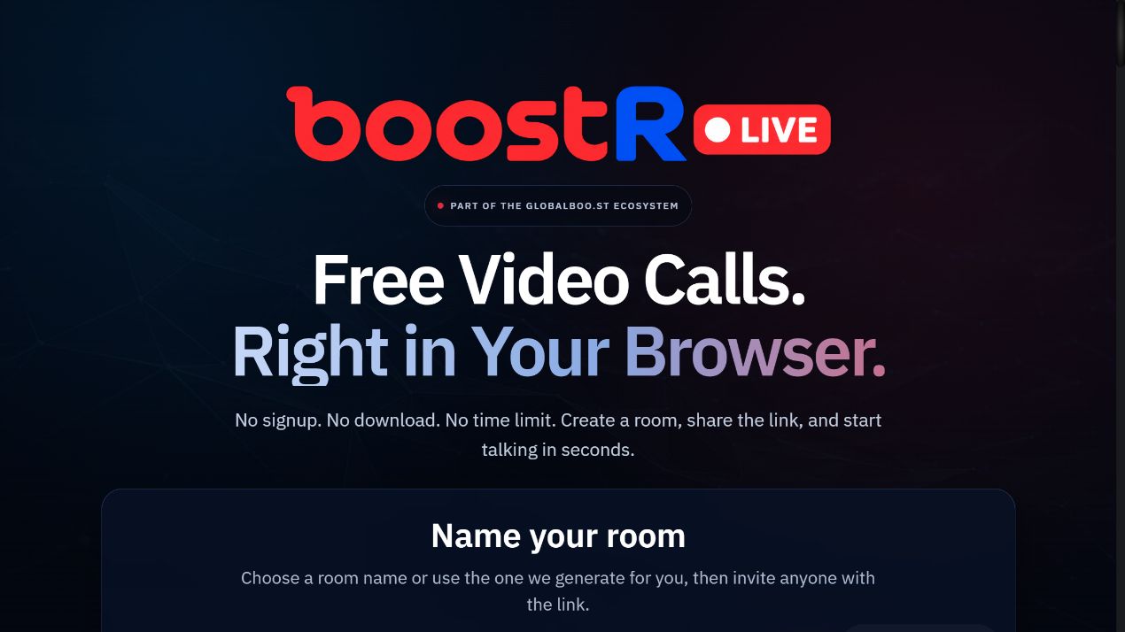 Homepage screenshot of boostr.live