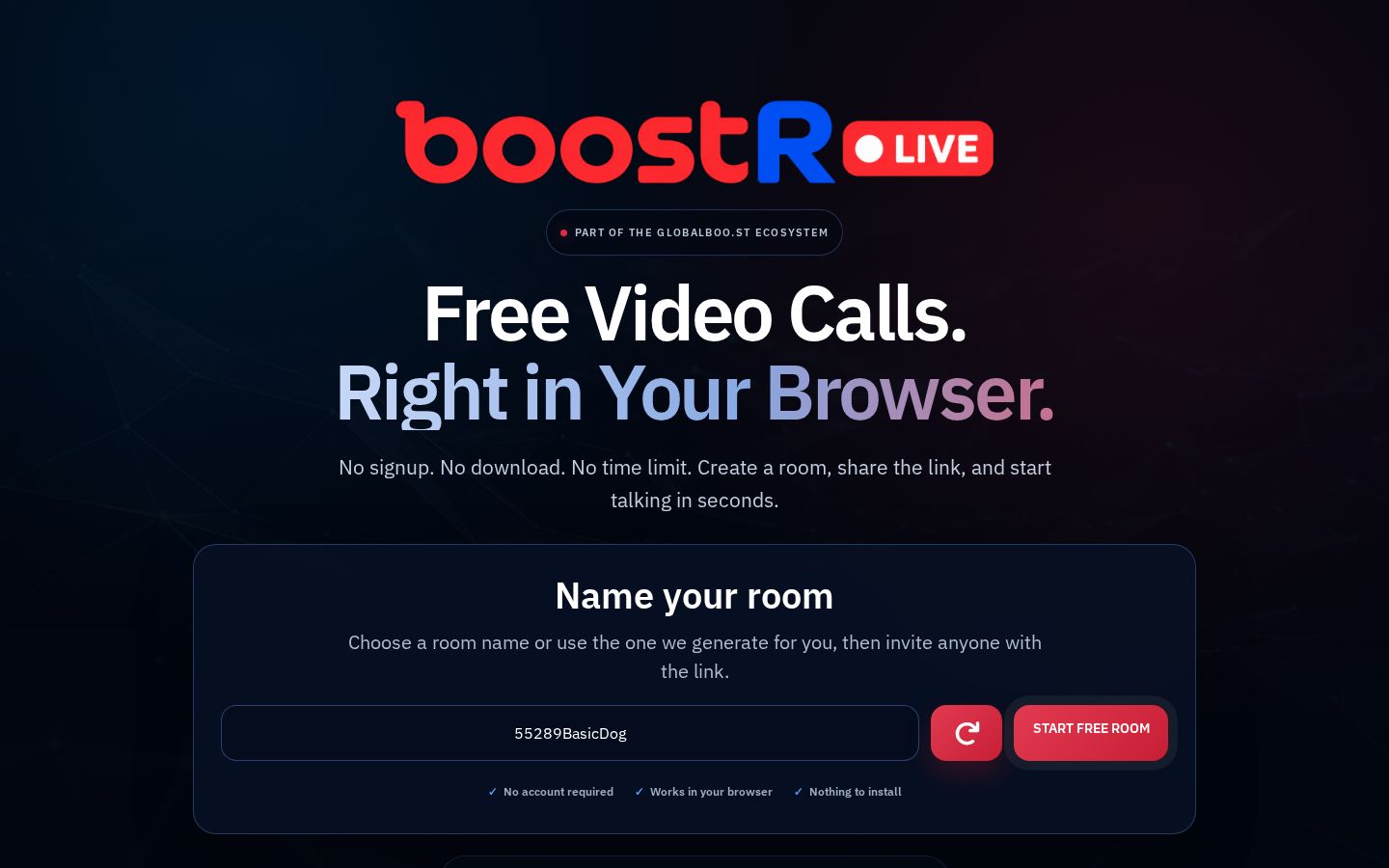 Homepage screenshot of boostr.live